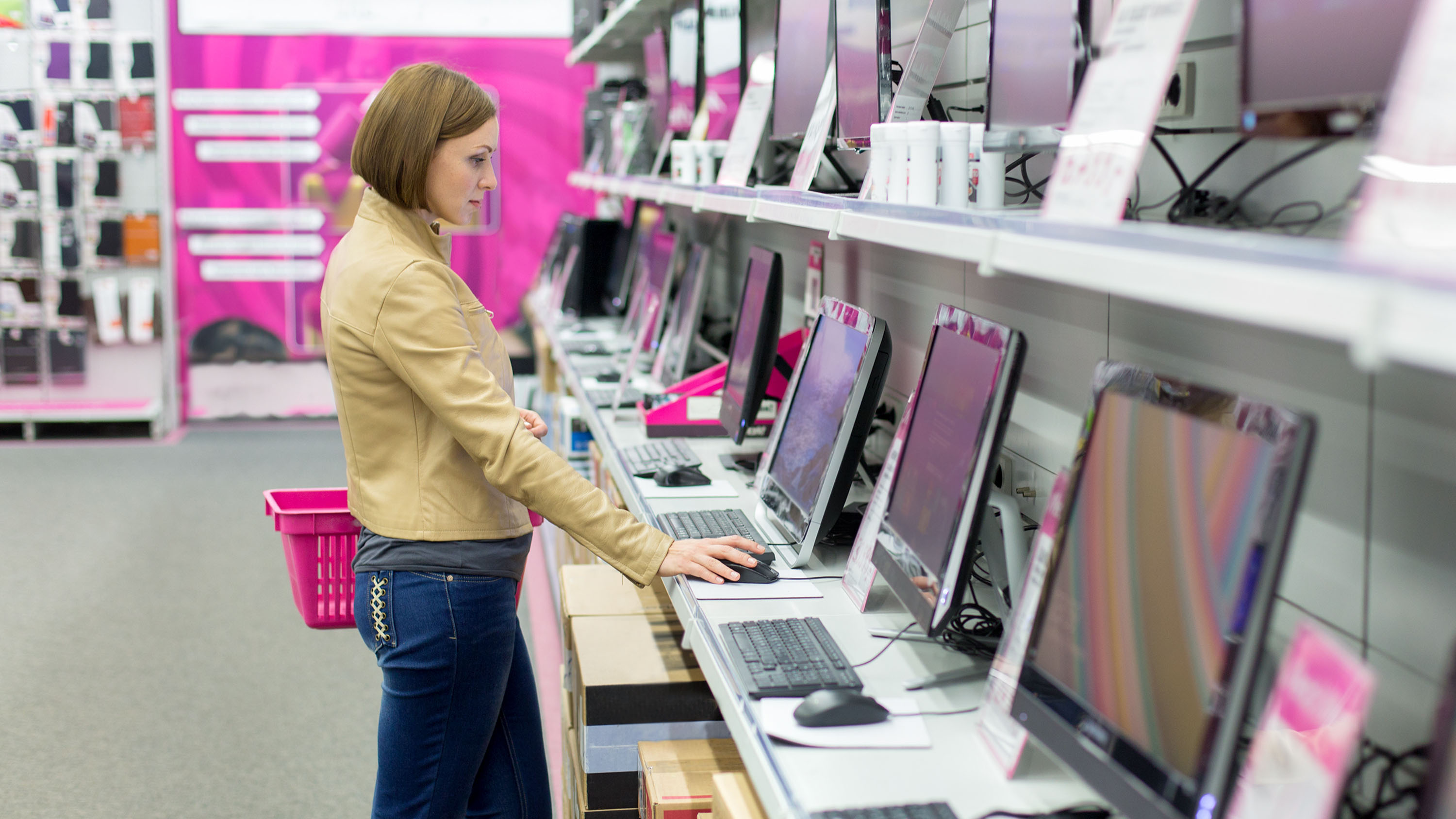 A woman browsing in a PC store