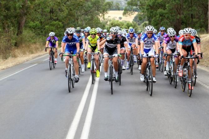 The bunch rolls along Yankee Flat Road