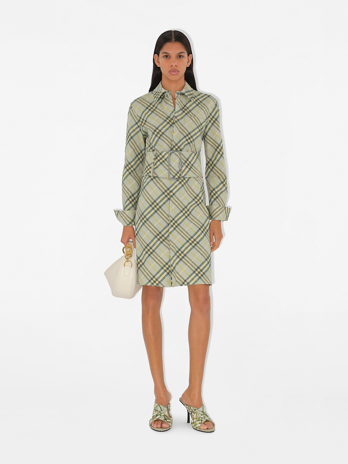 Check Stretch Linen Shirt Dress in Breeze - Women | Burberry® Official