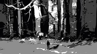 Procreate tutorials; a black and white painting of trees