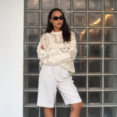 Ingrid in cream crochet knitwear