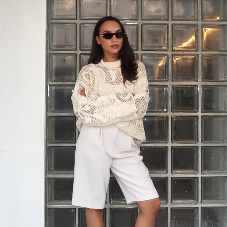 Ingrid in cream crochet knitwear