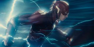 Ezra Miller's Flash running like lightning in Justice League.