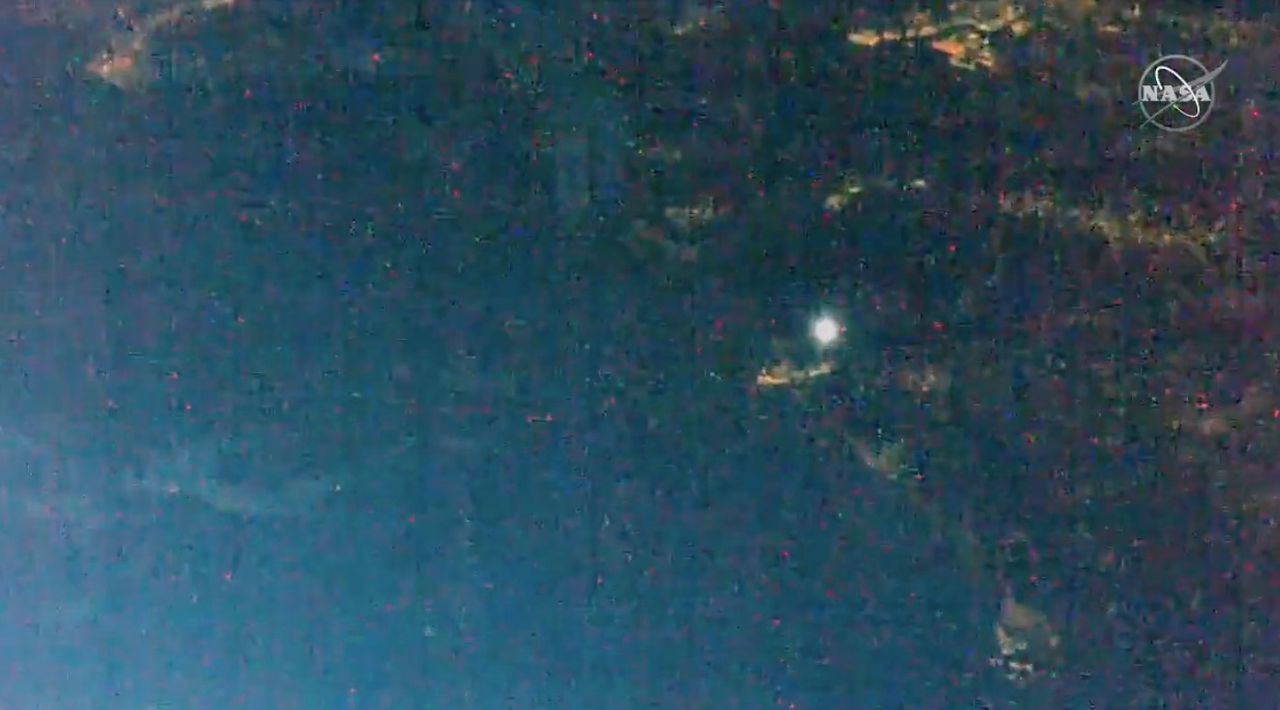 Boeing's Starliner capsule as seen from the International Space Station on May 20, 2022, more than two hours before the capsule's planned docking with the orbiting lab.