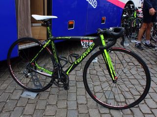 Holy neon! Hard to miss the brightly covered Wilier Cento 1 SLs of Team Lampre-Vini Farnese.