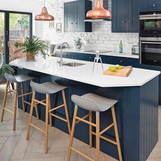 kitchen with potted plant and hanging light