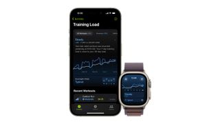 iPhone and Apple Watch Ultra showing training load