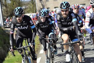 Bradley Wiggins and Bernhard Eisel on stage one of the 2015 3-Days of De Panne