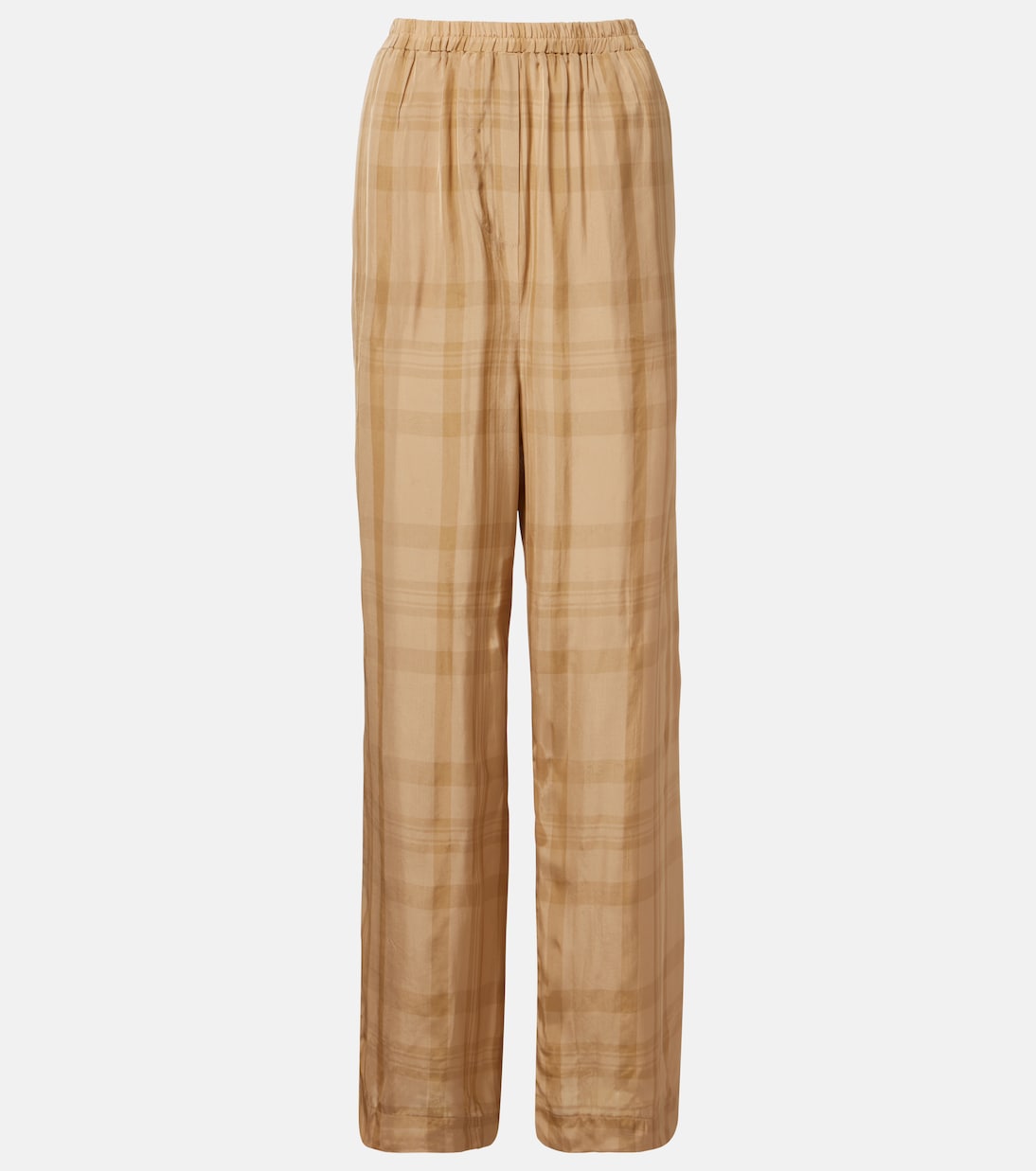 Baxter Checked Twill Wide-Leg Pants in Beige - the Frankie Shop