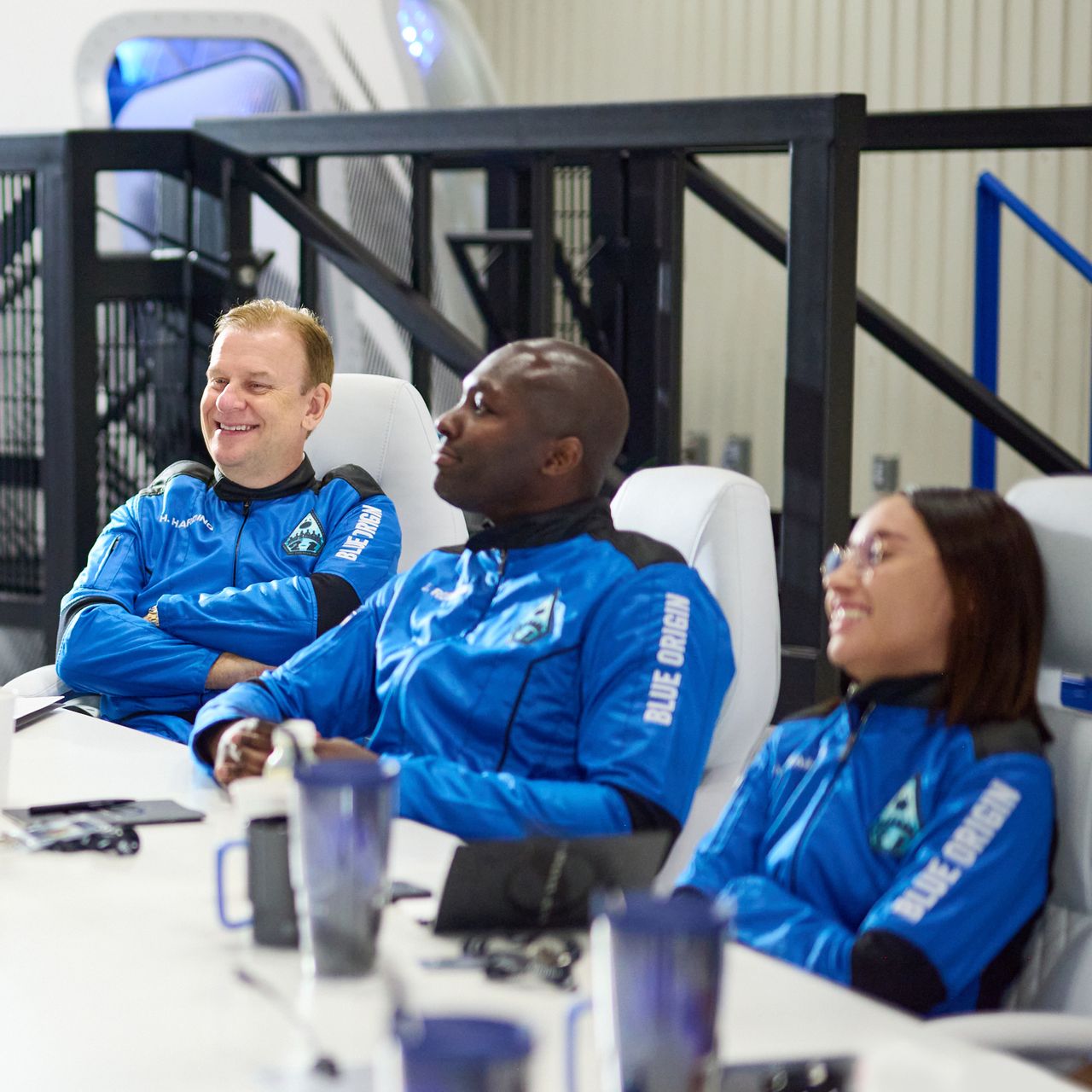 Hamish Harding, Jaison Robinson and Katya Echazarreta during training for the NS-21 mission.