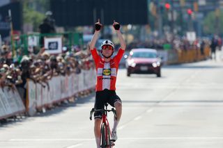 Mattias Skjelmose (Lidl-Trek) celebrates taking solo victory at Maryland Cycling Classic 2023