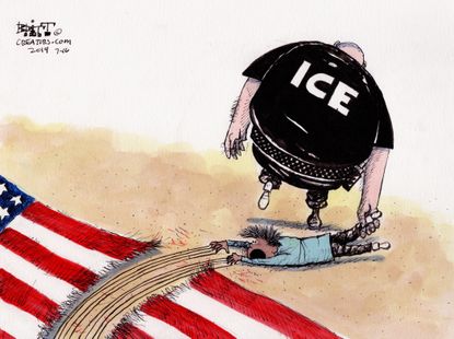 Political Cartoon U.S. ICE Migrants Ripped Flag