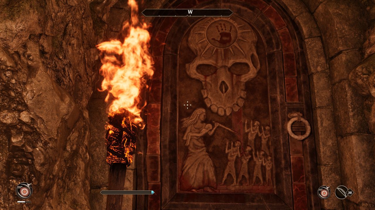 The Dark Brotherhood sanctuary door from Oblivion Remastered, showing the Night Mother and seven children.
