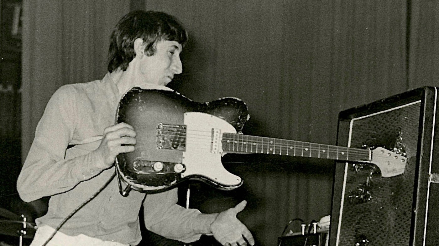 Pete Townshend of The Who smashes a Fender Telecaster guitar into the speaker cab of his amplifier during a concert at the Oberrheinhalle, Offenburg, Germany, 17th April 1967