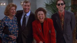 Liz Sheridan, Barney Martin, Julia Louis-Dreyfus, and Jerry Seinfeld on Seinfeld