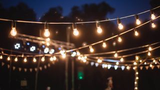 Solar string lights in backyard