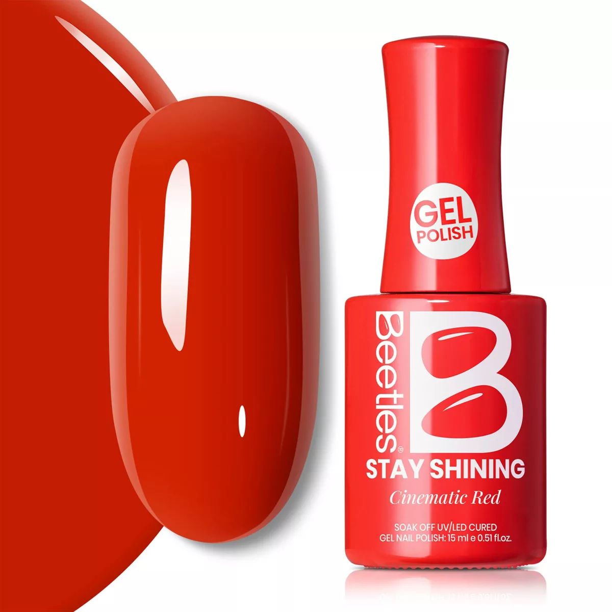 Beetles Stay Shining Collection Salon-Quality Gel Nail Polish - Cinematic Red - 0.51 Fl Oz: Nail Care, Nails and Toenails, High Shine