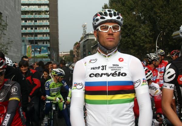 Thor Hushovd (Cervelo) in Milan at the start of the 2010 Tour of Lombardy.