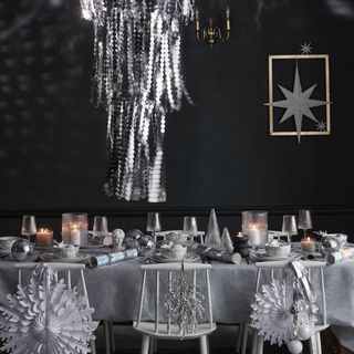 Silver and Christmas disco-themed festive tablescape