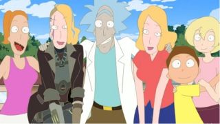 An anime-styled Rick Sanchez (center) and family in the new Rick and Morty spin-off