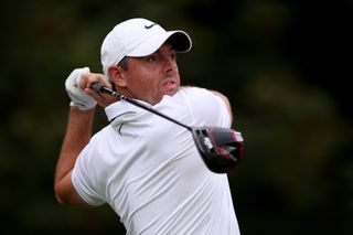 Rory Mcilroy holds his finish on a drive