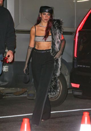 dua lipa wore a crystal bra and black pants at the 2024 meet afterparty