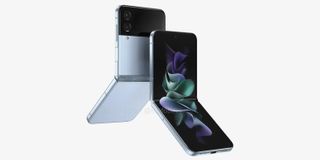 Samsung galaxy z flip 4 foldable phone on white background