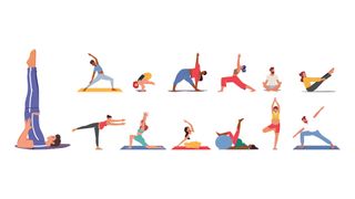 Illustrations of men and women doing various yoga poses