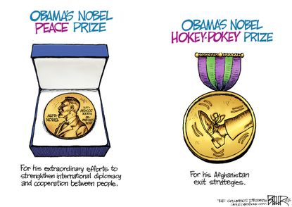 Obama cartoon Afghanistan Nobel Prize
