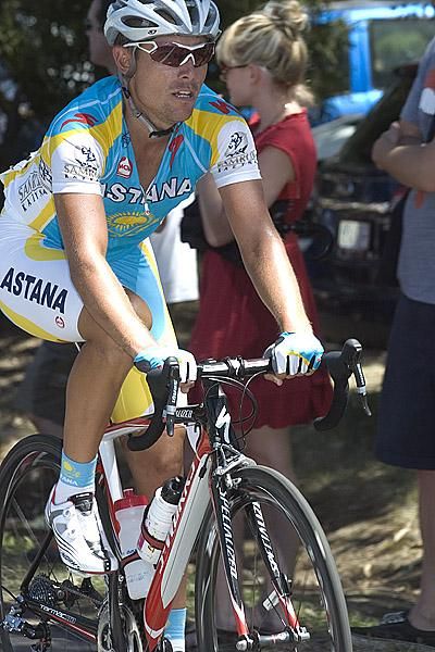 Scott Davis (Astana) from Queensland in the peloton that had lost touch with a group of riders around seven minutes up the road.