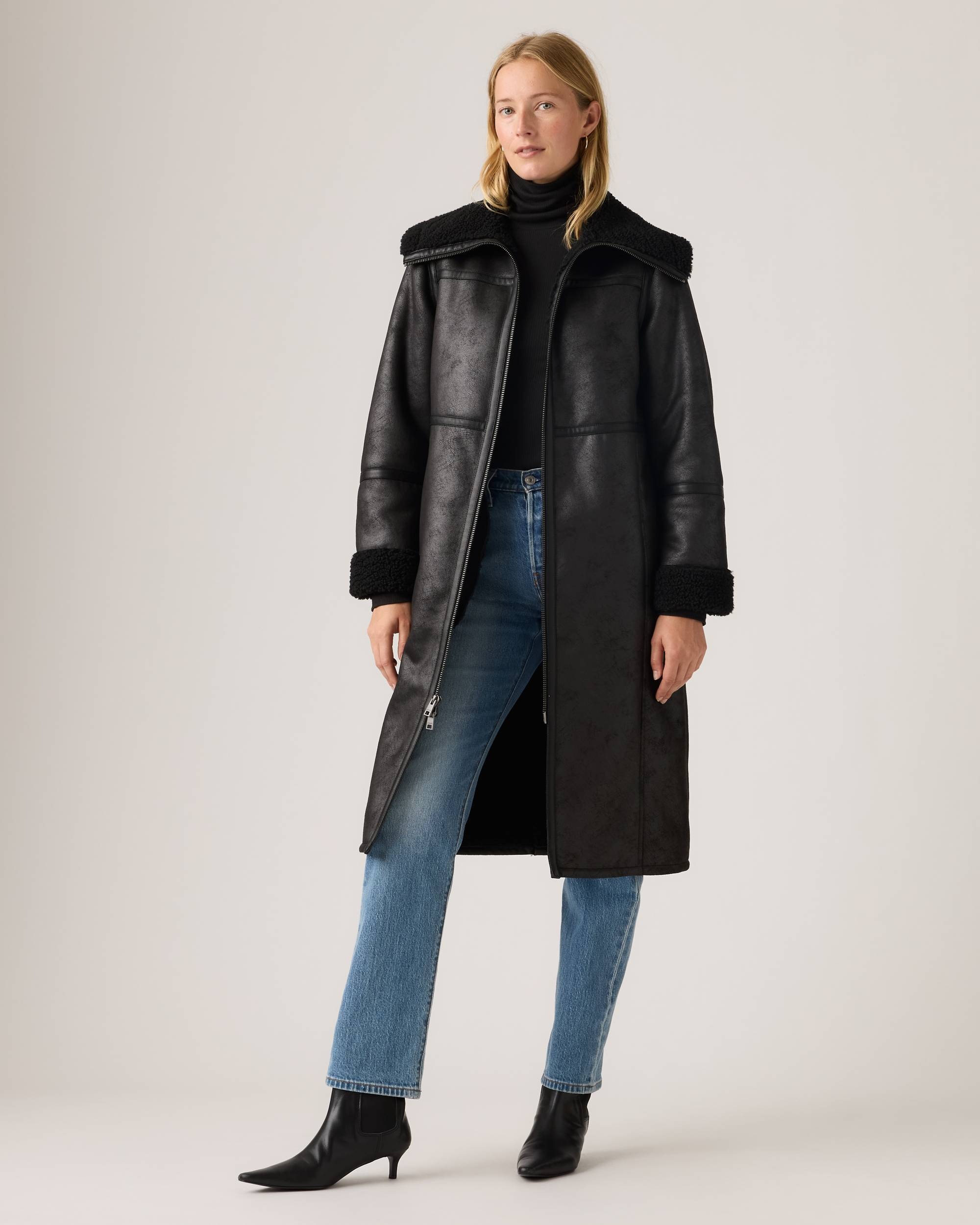 Levi, Faux Shearling Funnel Coat