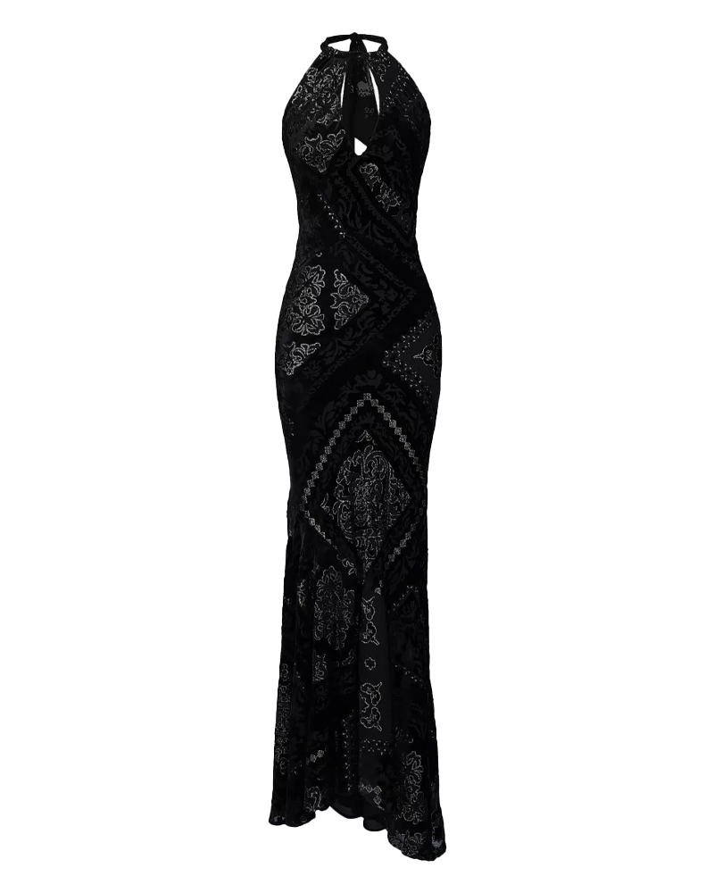 Black and gold halter neck dress, House of CB