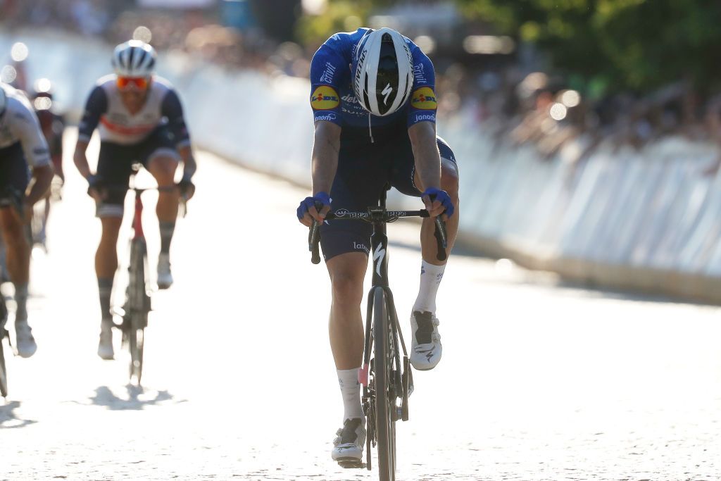 CHELM POLAND AUGUST 09 Alvaro Jose Hodeg Chagui of Colombia and Team Deceuninck QuickStep sprints at finish line during the 78th Tour de Pologne 2021 Stage 1 a 216km stage from Lublin to Chem 212m TourdePologne TDP2021 UCIWT on August 09 2021 in Chelm Poland Photo by Bas CzerwinskiGetty Images
