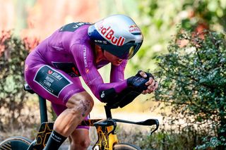 Team Visma-Lease a Bike's Belgian rider Wout Van Aert competes during the second stage of the 108th Giro d'Italia cycling race, a 13.7km individual time-trial from Tirana to Tirana in Albania, on May 10, 2025. (Photo by Luca Bettini / AFP)