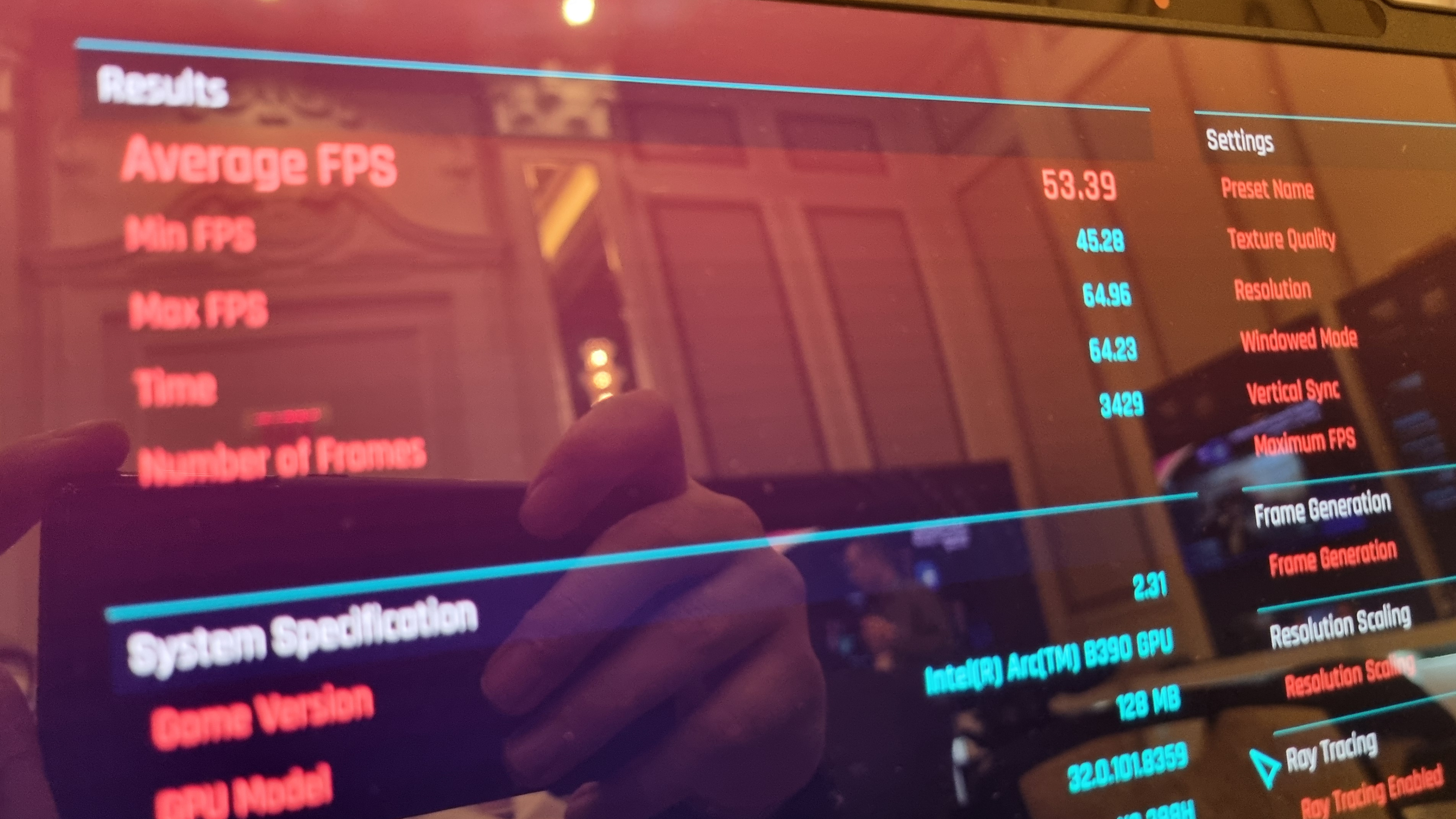 Cyberpunk 2077 benches on an Intel Arc B390 iGPU