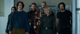 Ghost (Hannah John-Kamen), Bob (Lewis Pullman), John Walker (Wyatt Russell), Alexei Shostakov/Red Guardian (David Harbour), Yelena Belova (Florence Pugh) and Bucky Barnes (Sebastian Stan)in Marvel Studios' THUNDERBOLTS*