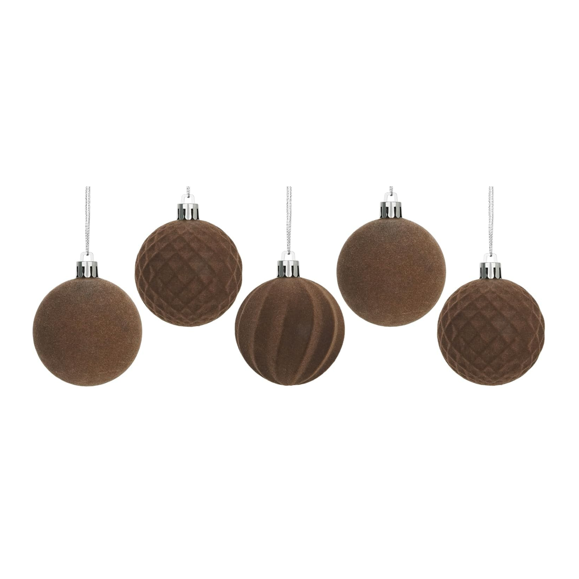 five brown circular ornaments