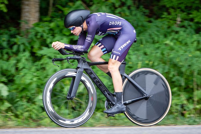 Tayler Wiles (Trek-Drops) en route to the runner's-up position at the 2018 US time trial national championships