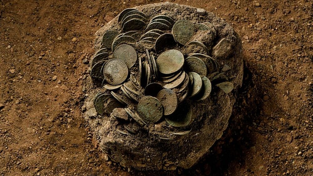 A pile of silver coins 