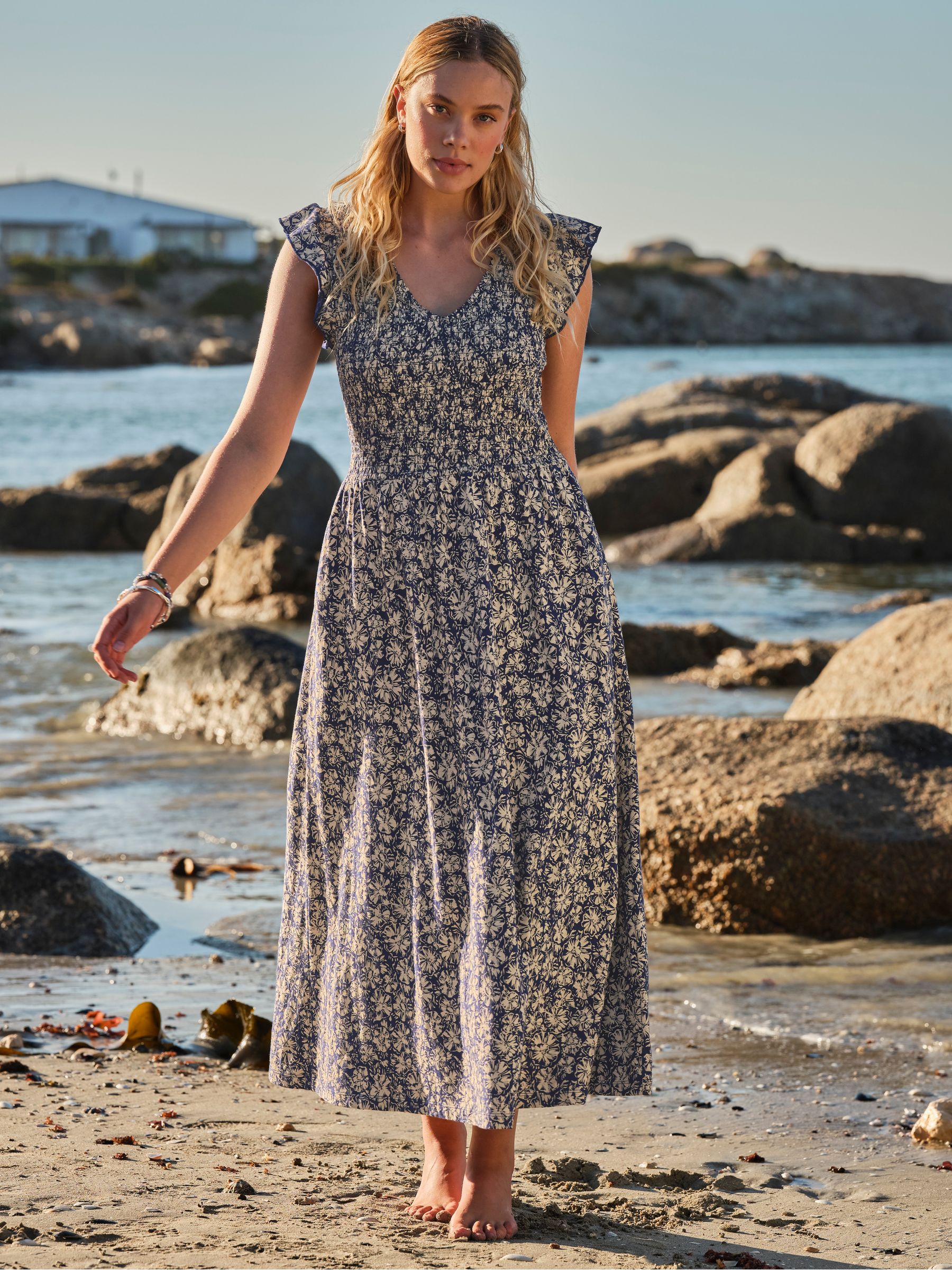 Regular Jersey Midi Dress in Blue Shells - Size 6 S