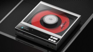 Shanling ECZero AKM on a ribbed dark grey surface with a red CD visible inside the device