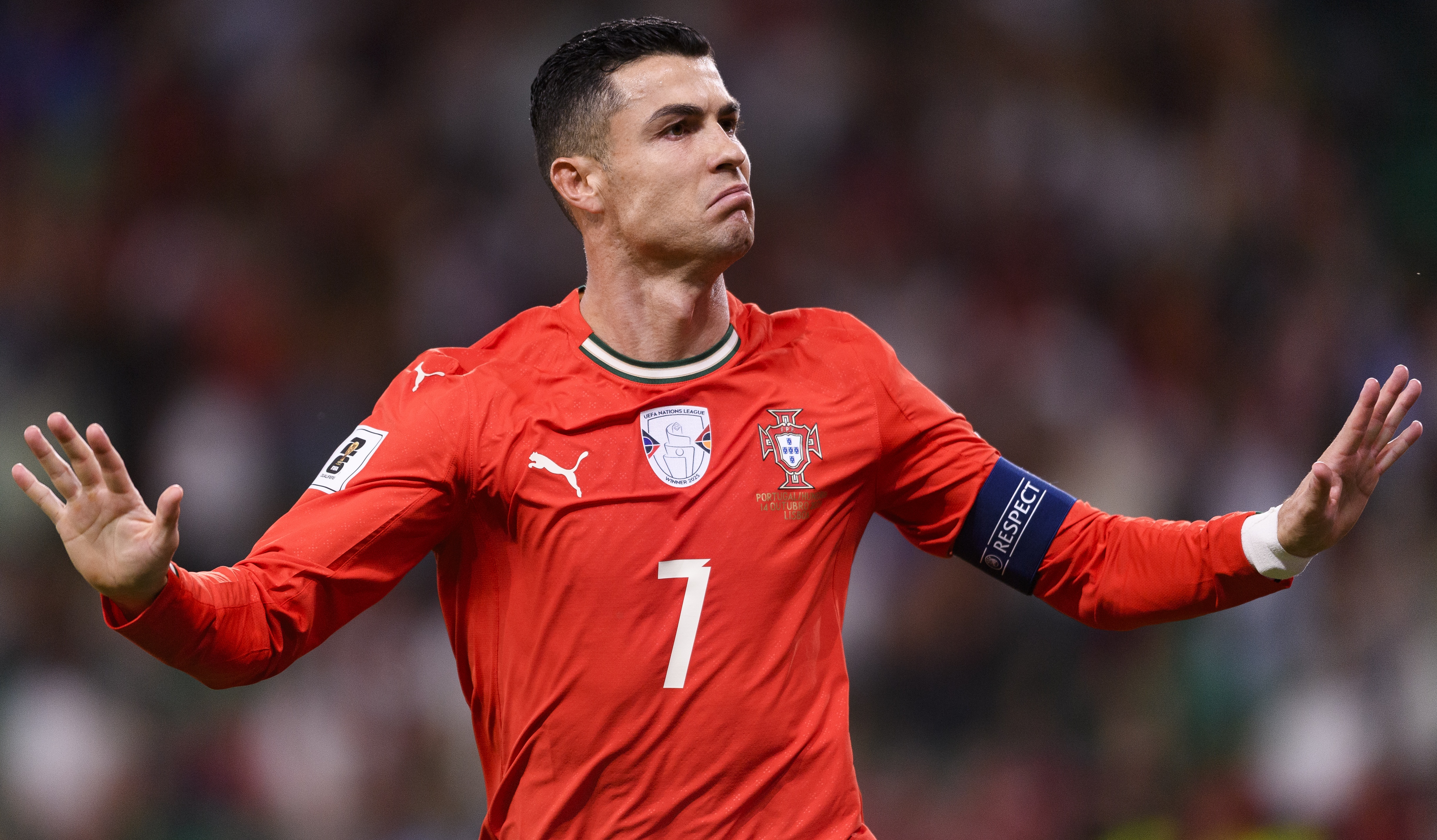 Cristiano Ronaldo of Portugal celebrates his goal during the FIFA World Cup 2026 qualifier match between Portugal and Hungary in Lisbon.