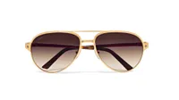 Santos De Cartier Aviator-Style Leather-Trimmed Gold-Plated Sunglasses