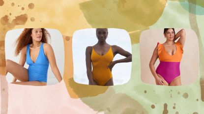 collage of 3 of the best swimsuits for long torsos