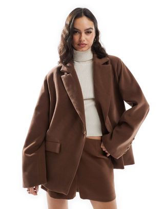 Asos Design Wool Look Oversized Blazer in Chocolate