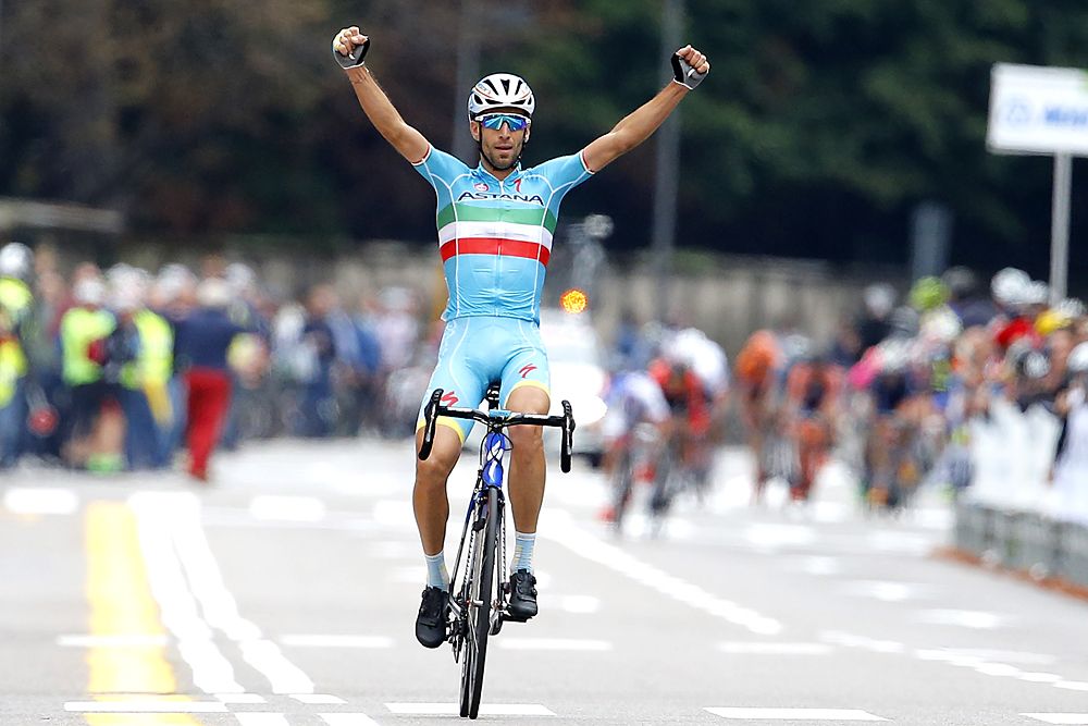 Vincenzo Nibali (Astana) attacks over the last climb to win Tre Valli Varesine