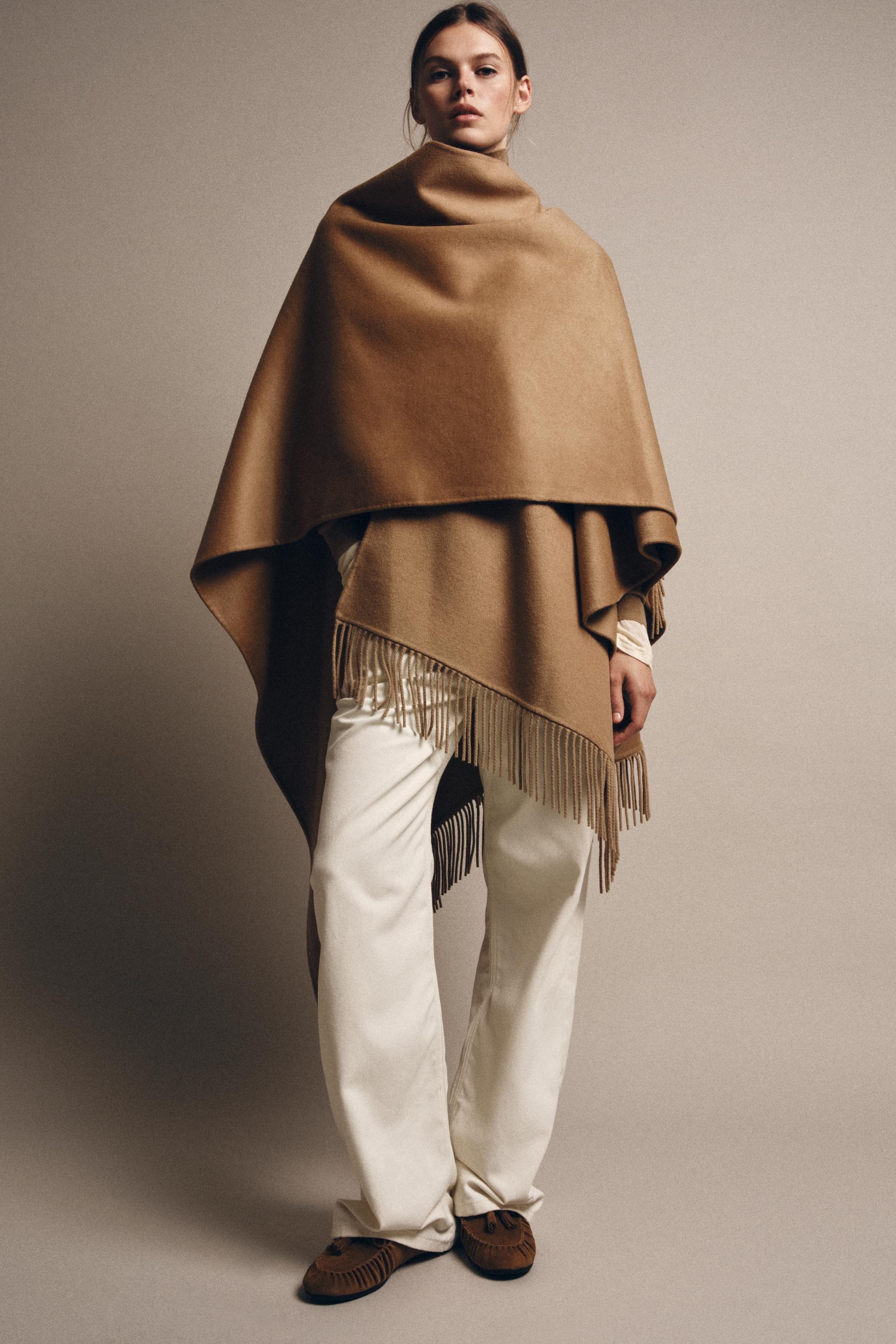 zara, FRINGED WOOL LONG CAPE