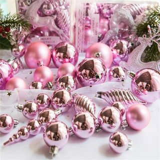 30 Pieces of Assorted Christmas Ball Ornaments Shatterproof Seasonal Decorative Hanging Baubles Set With Reusable Hand-Held Gift Package for Holiday Xmas Tree Decorations, Pink