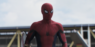 Spider-Man sticking the landing in Captain America: Civil War