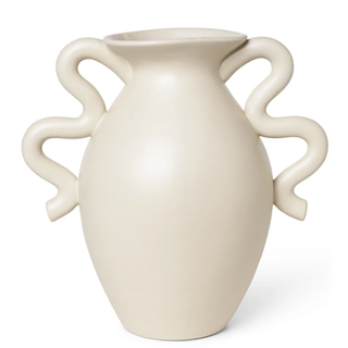 cream stoneware vase with wiggled handles 